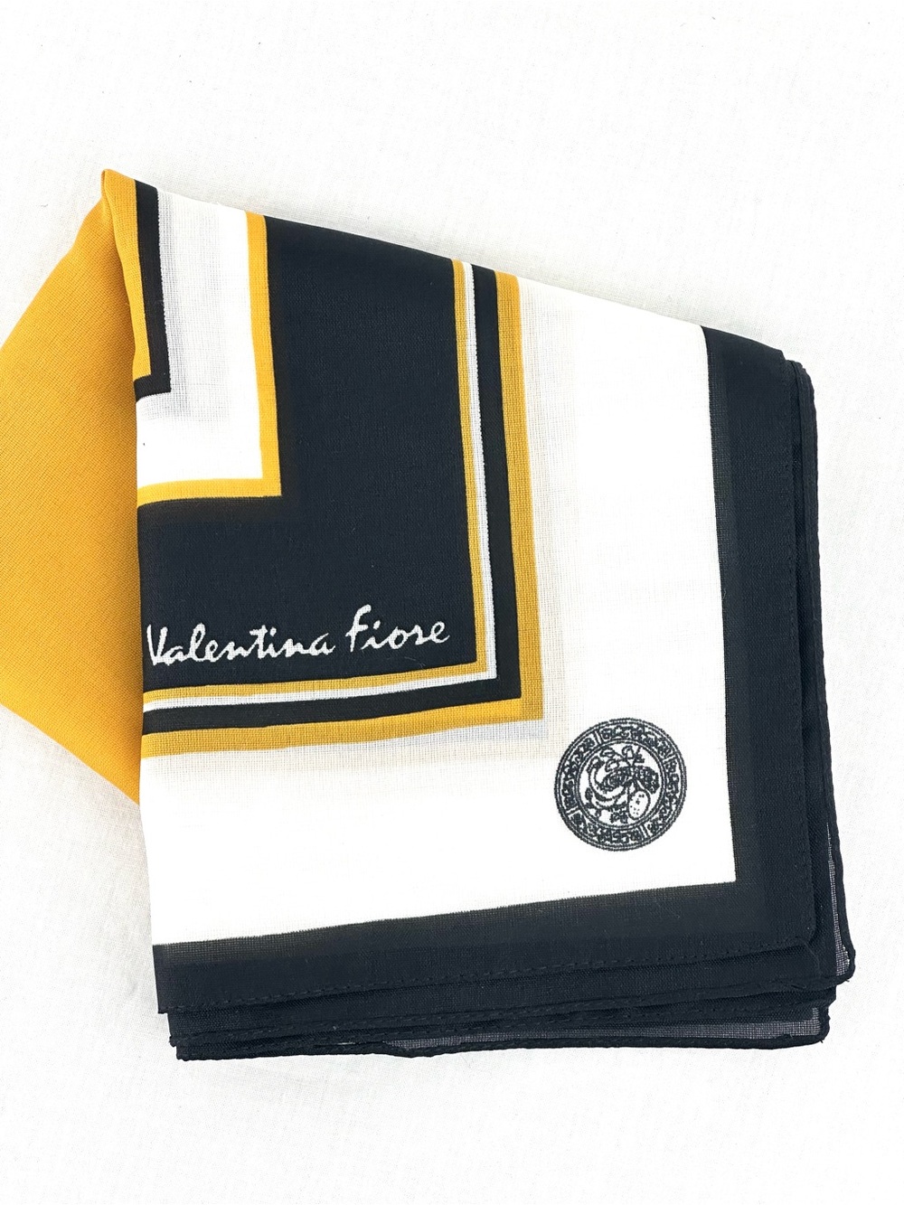 Valentina Fiore Navy Blue & Gold Vintage Silk Scarf